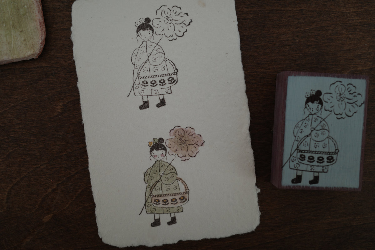 Hanen Studio x Kaia _ Rubber Stamp _  Freckles Girl Vol 2 Series / Flower Umbrella
