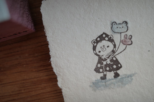 Hanen Studio _ Rubber Stamp _ Little Animal Friends Series / Balloon Bear