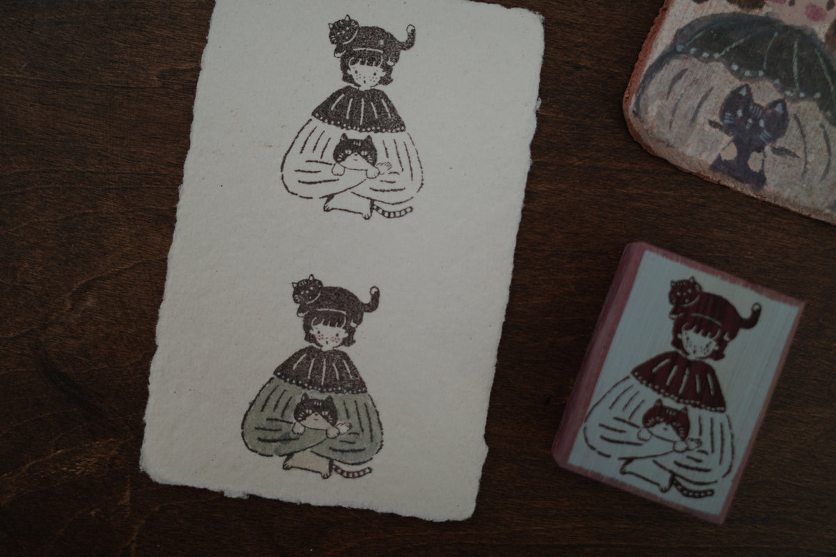 Hanen Studio x Kaia _ Rubber Stamp _  Freckles Girl Vol 2 Series / Cute Kitten on head
