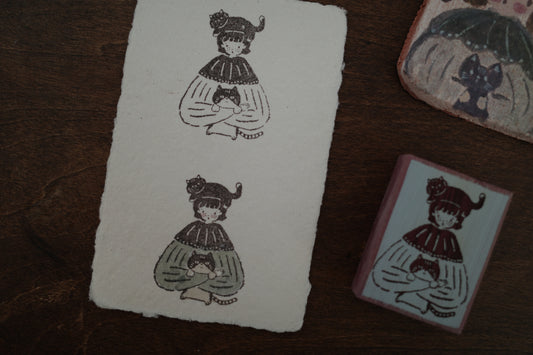 Hanen Studio x Kaia _ Rubber Stamp _  Freckles Girl Vol 2 Series / Cute Kitten on head